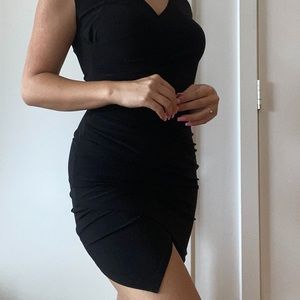 Black crossover asymmetrical dress